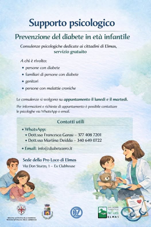 locandina del servizio di consulenza psicologica a Elmas per chi convive con il diabete