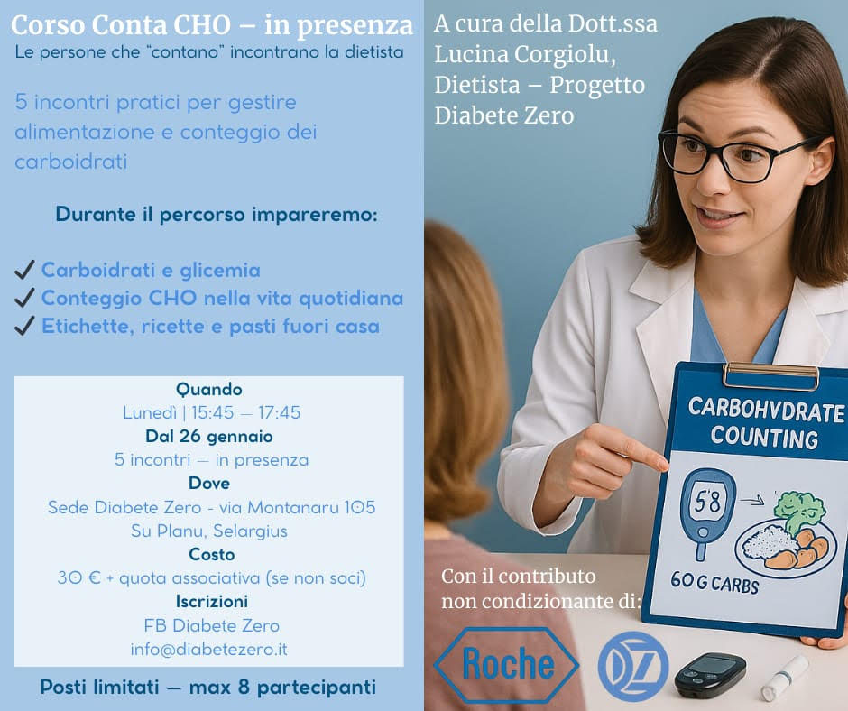 Locandina corso su alimentazione per gruppi di caregiver di persone con diabete